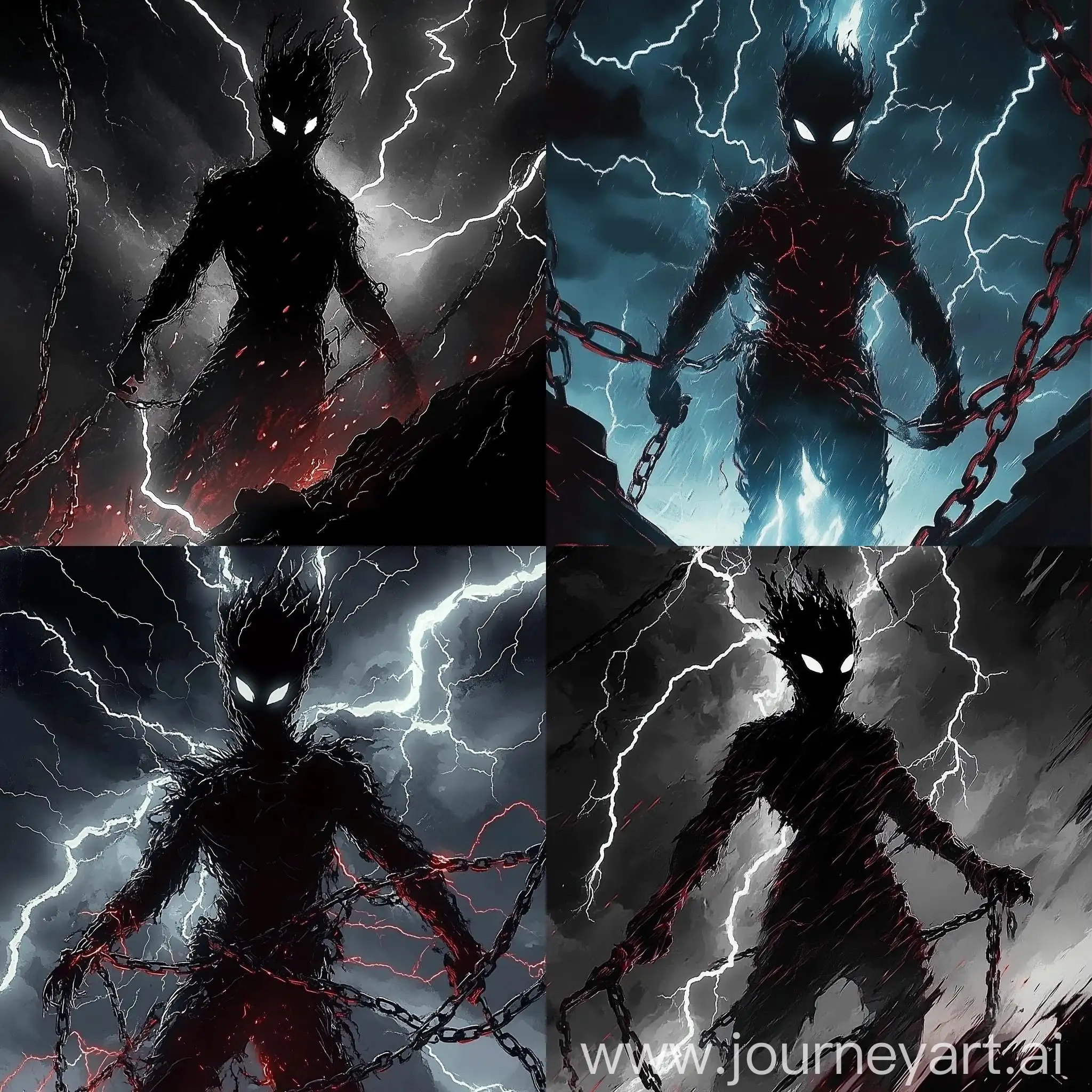 Silhouetted-Humanoid-Creature-Erupting-from-a-Hellish-Landscape-with-Chains-and-Lightning