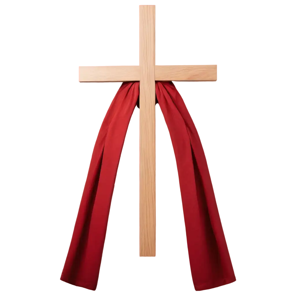 Beautiful-Wooden-Cross-with-Red-Cloak-HighQuality-PNG-for-Versatile-Use