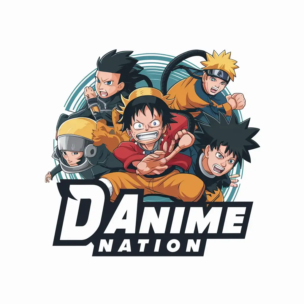 LOGO Design for D Anime Nation ActionPacked Vector Logo with Popular Anime Characters