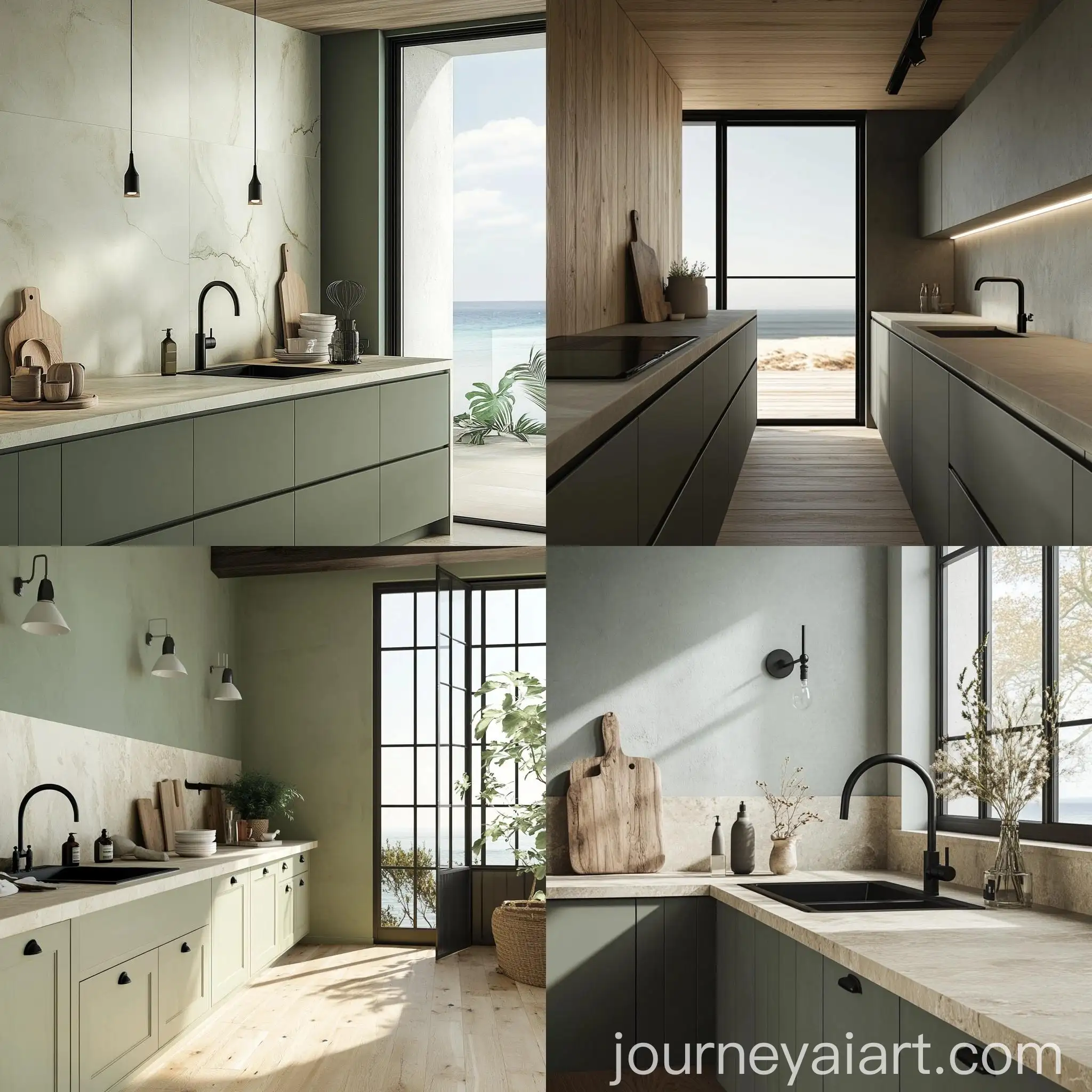 Realistic-Kitchen-Interior-with-Saybrook-Sage-Walls-and-Sea-View