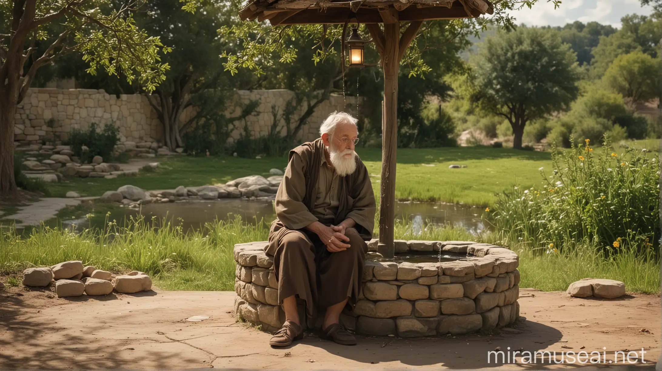 Wise Old Man Telling Parable by the Well