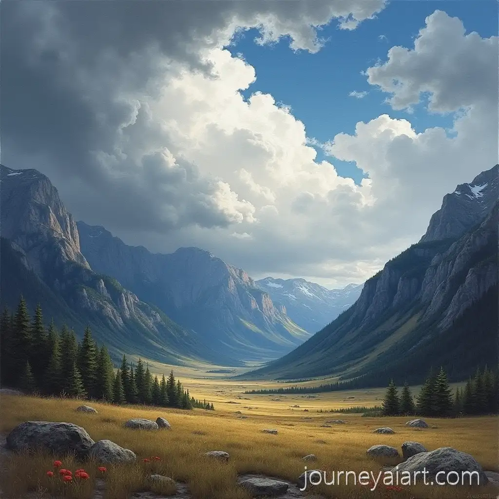 Dramatic-Valley-Landscape-Under-Stormy-Sky-with-Dynamic-Cloud-Movement