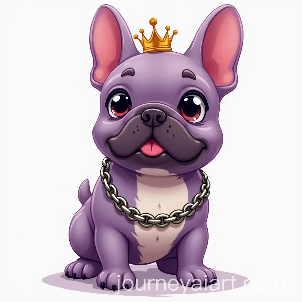 Cartoon-Lilac-Male-French-Bulldog-with-Chain-and-Crown-Tough-and-Stylish