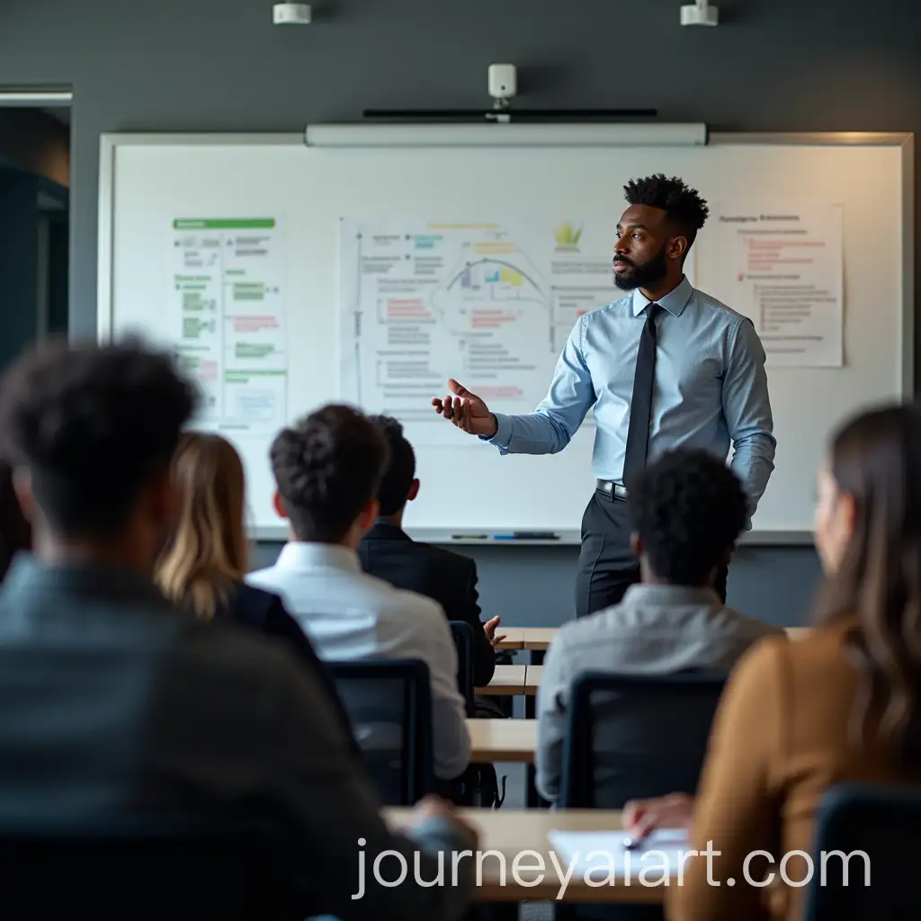 Young-Black-Trainer-Teaching-in-Modern-Classroom-with-Engaged-Students