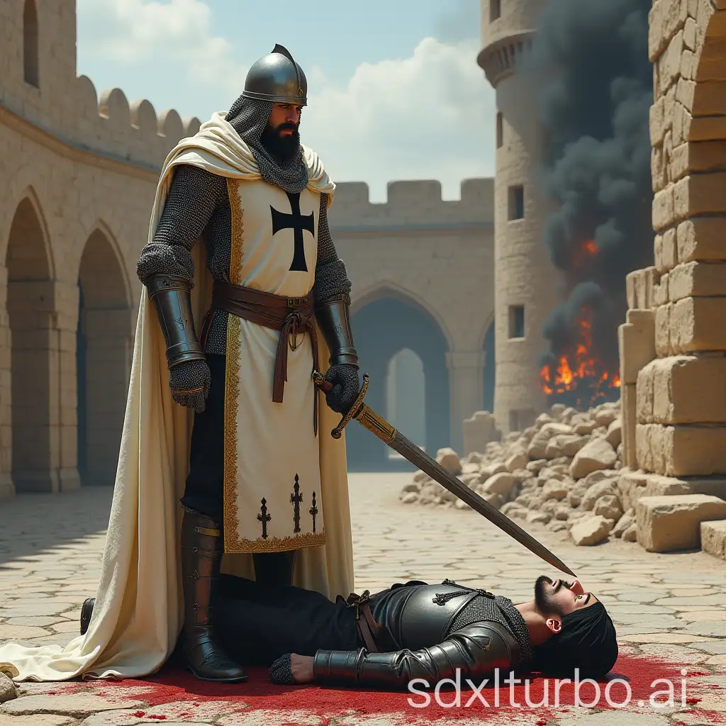 Bearded-Knight-and-Fallen-Muslim-Prince-in-Medieval-Fortress