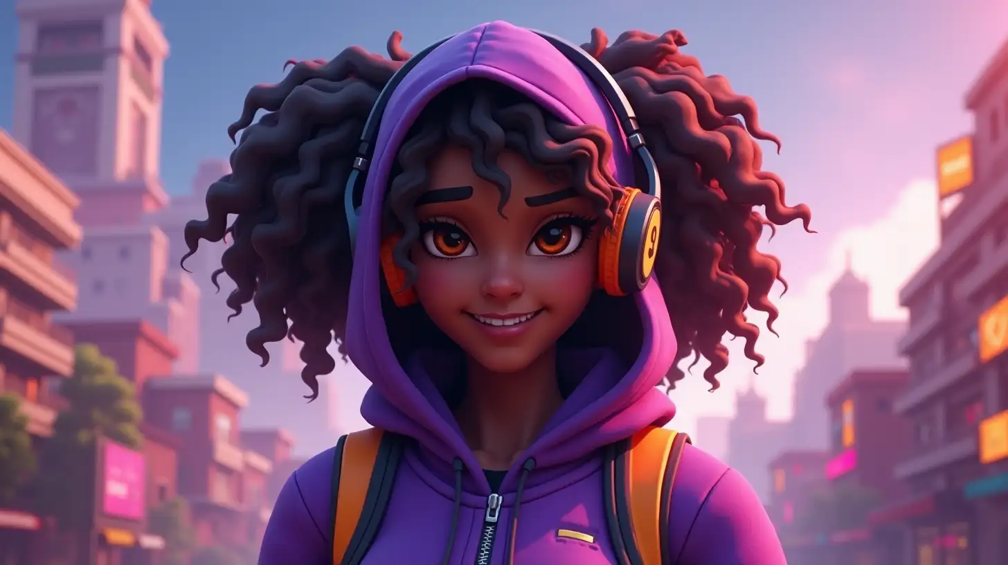 Black Woman Fortnite Character in Urban Battle with Futuristic Style