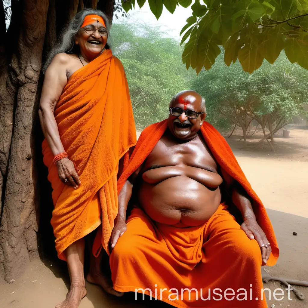 Elderly Hindu Woman Monk Sleeping Under Ashram Tree