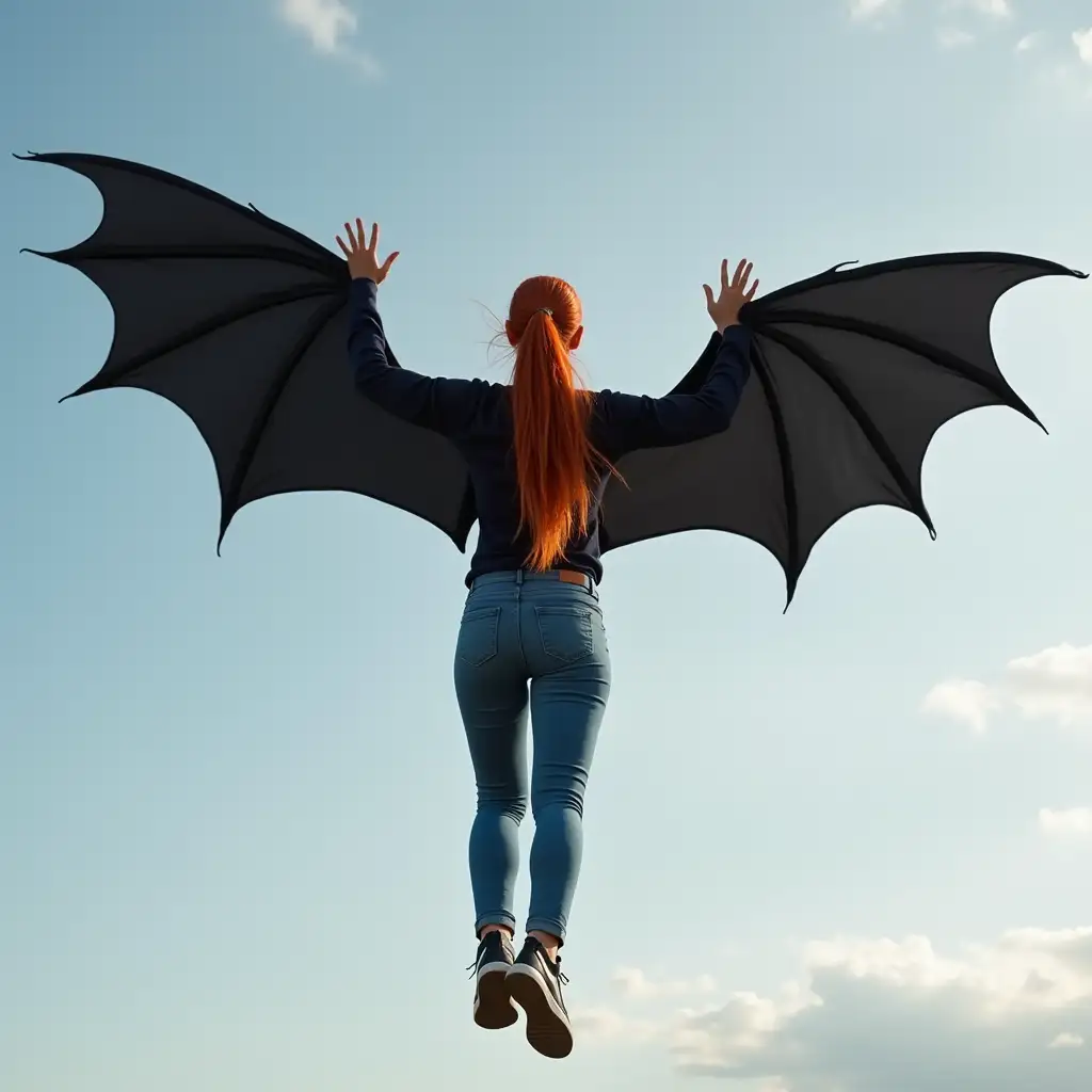 RedHaired-Woman-with-Black-Dragon-Wings-Flying-in-the-Sky-Wearing-Jeans