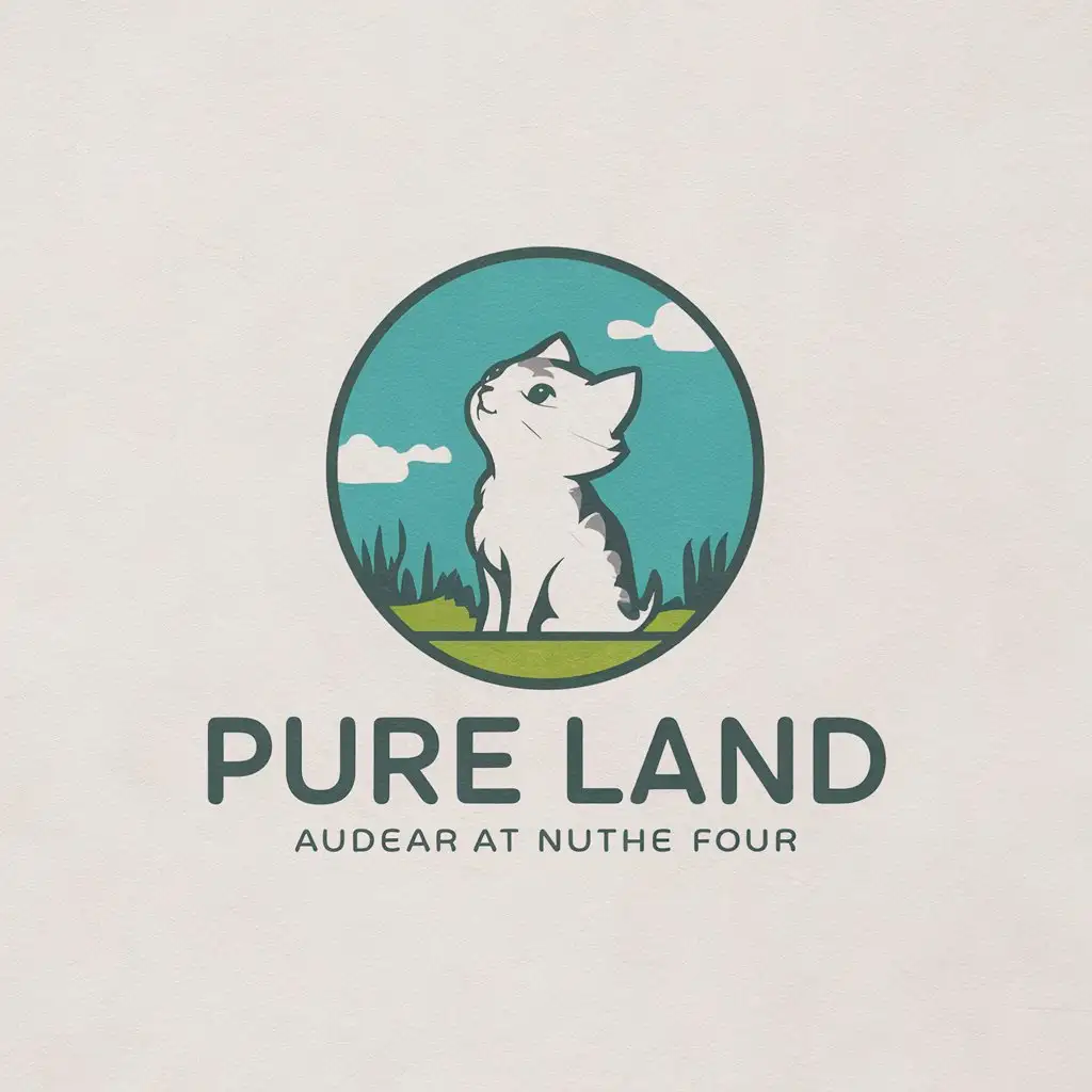 a vector logo design,with the text "pure land", main symbol:a little cat looking up at the sky,Moderate,be used in Entertainment industry,clear background