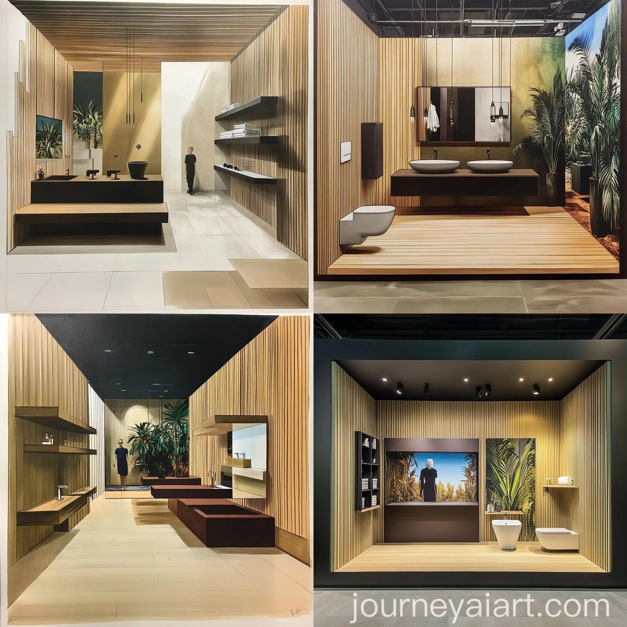 Plumbing-Showroom-Moodboard-Sketch-Collage-with-Textured-Wallpaper-and-Plant-Print