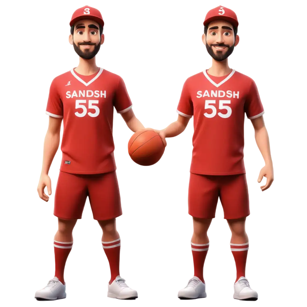 3D-Illustration-PNG-Food-Ball-Player-in-Red-Jersey-with-Sandish-and-Number-55