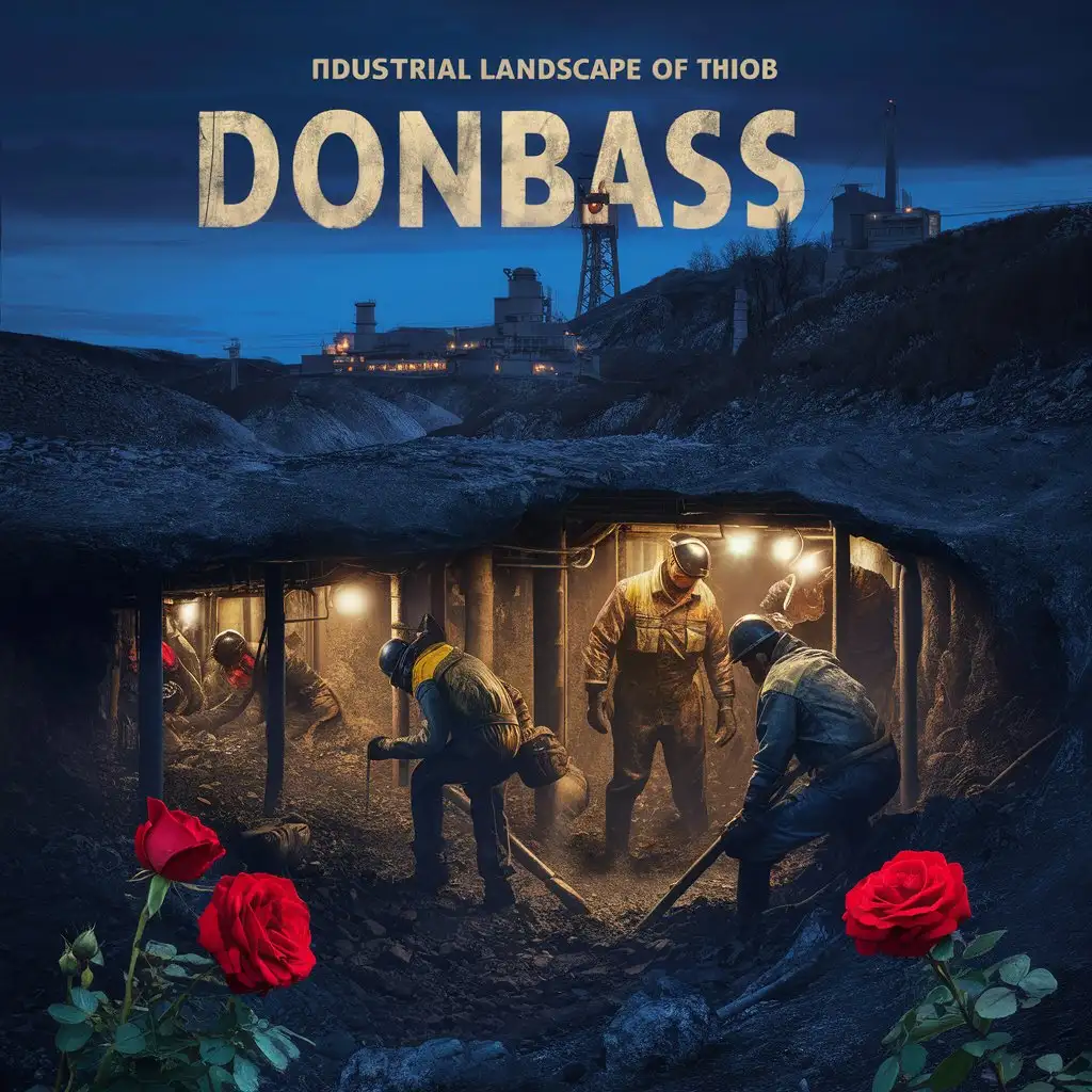 Evening-Industrial-Landscape-of-Donbass-with-Miners-and-Red-Roses