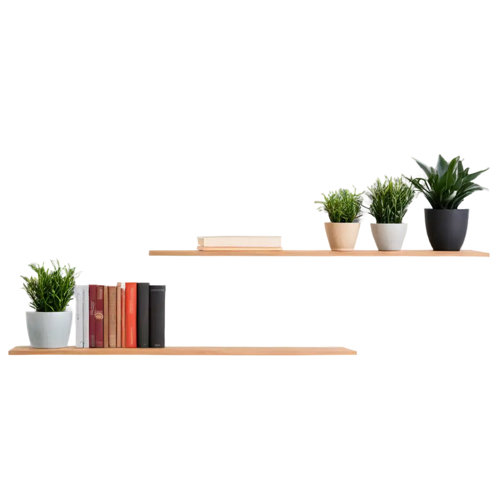 Shelf-with-Books-and-Plants-PNG-Image-HighQuality-Transparent-Background-for-Versatile-Use