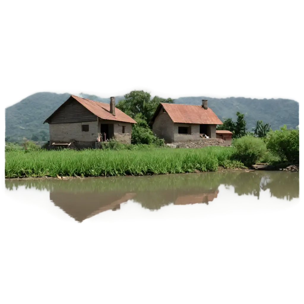 Beautiful-Village-House-by-thePNG-Image-Usage-Guide-River-with-Vegetable-Garden-PNG-HighQuality-Image-for-Multiple-Uses