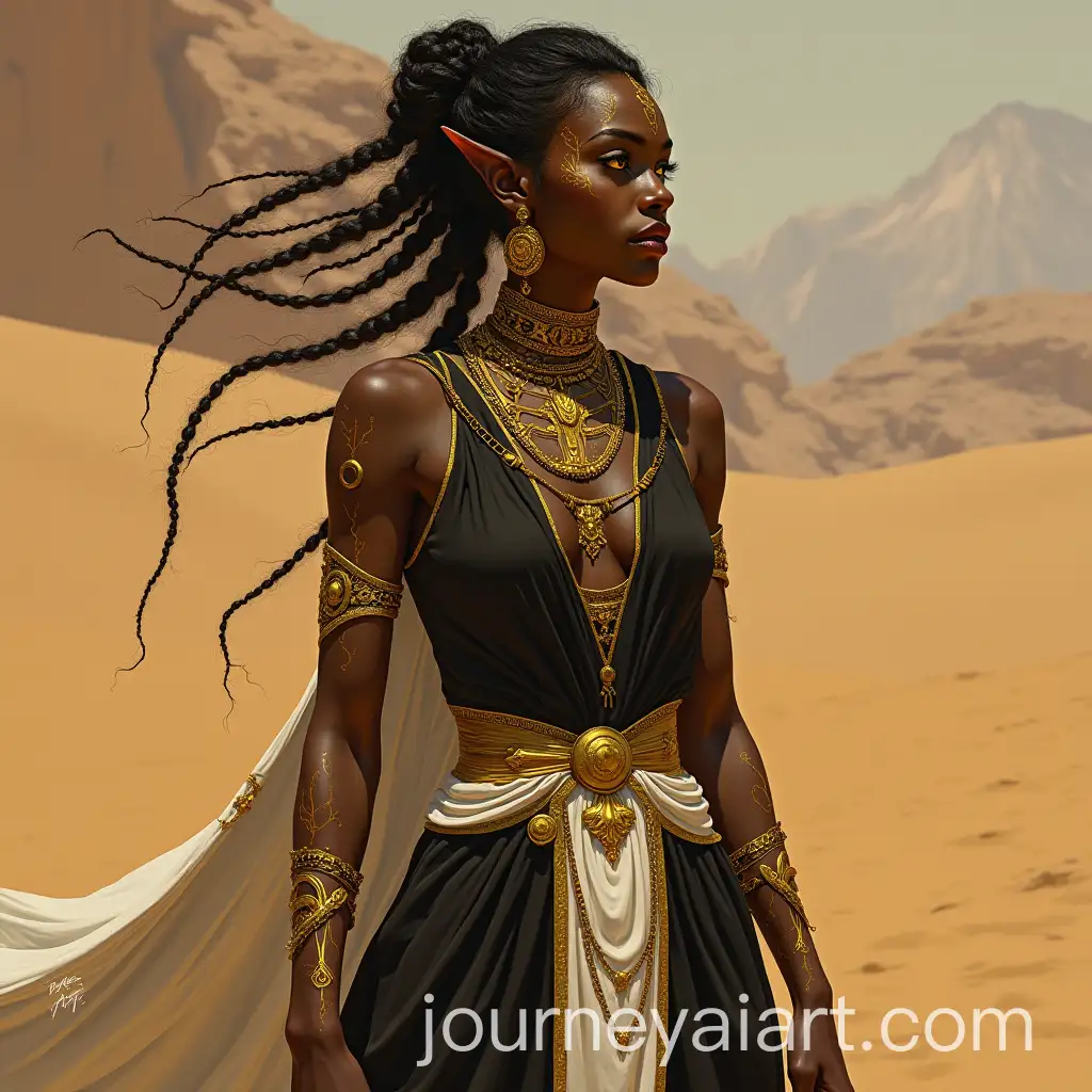 Regal-Black-Empress-with-Golden-Features-in-Desert-Setting