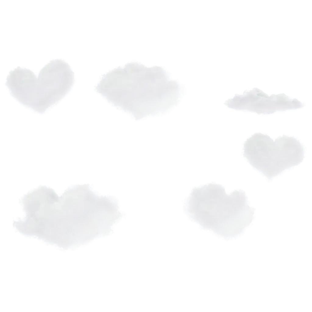 Fluffy, floating clouds (some shaped like hearts or unicorns)