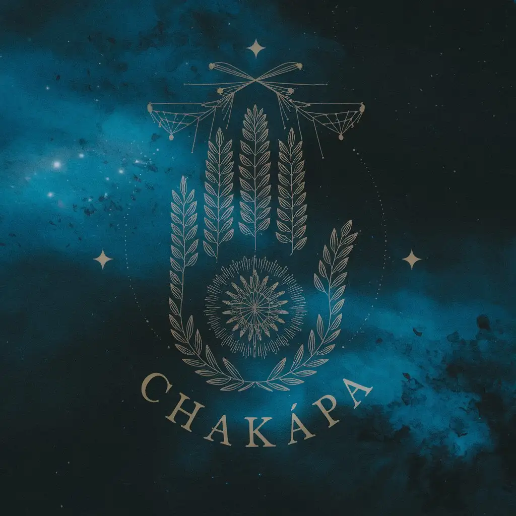 Shamanic-Logo-Design-with-Chakapa-and-Pariana-Leaves-in-Deep-Blue-and-Turquoise