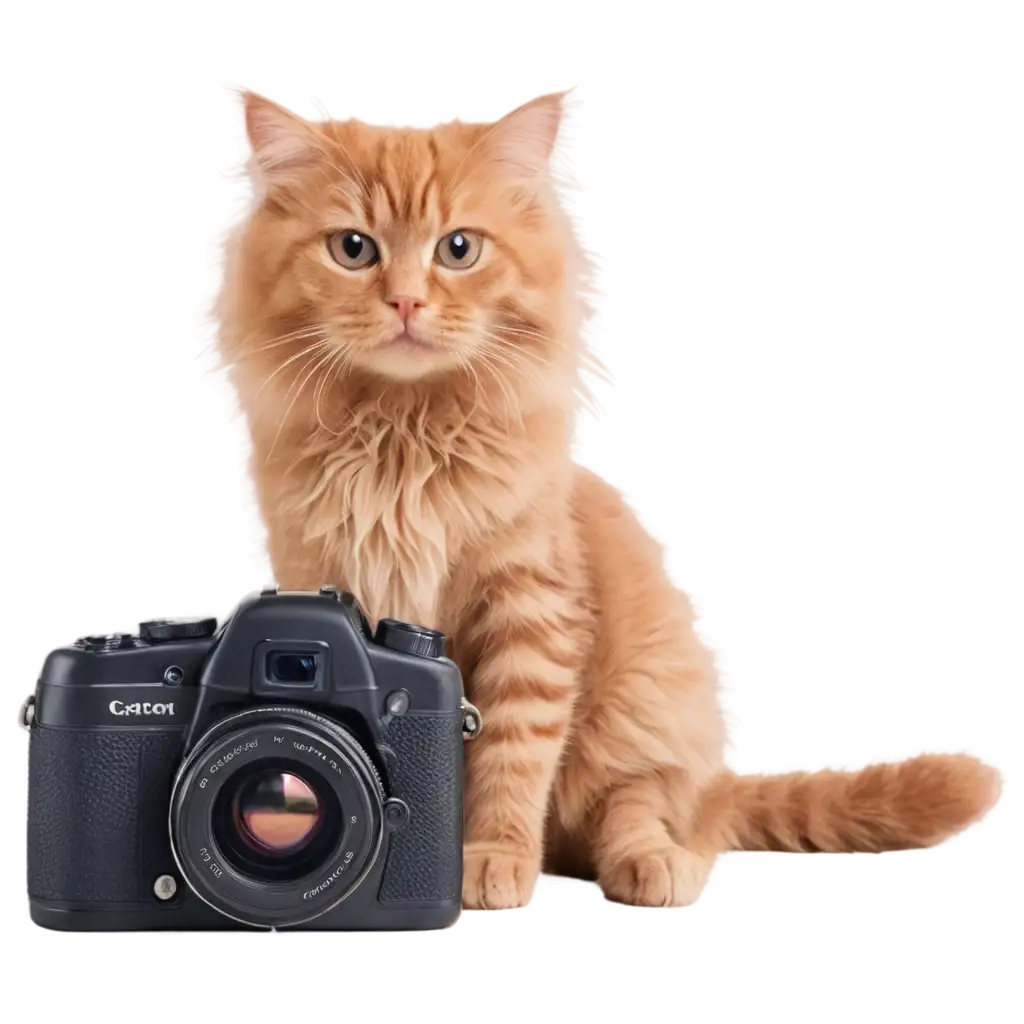 PNG-Image-of-a-Cat-with-a-Camera-Capturing-Feline-Curiosity-in-High-Definition