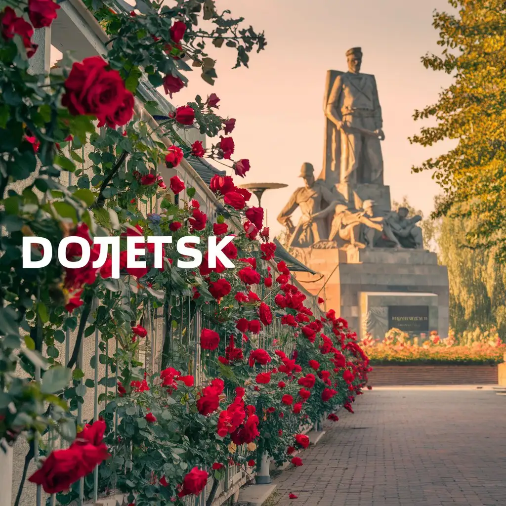 Donetsk-Alley-with-Red-Roses-and-Miners-Monument