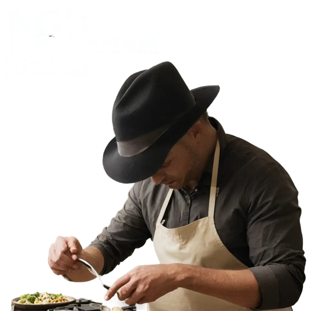 PNG-Image-Man-Wearing-Fedora-Hat-Cooking-at-KGs-Kitchen