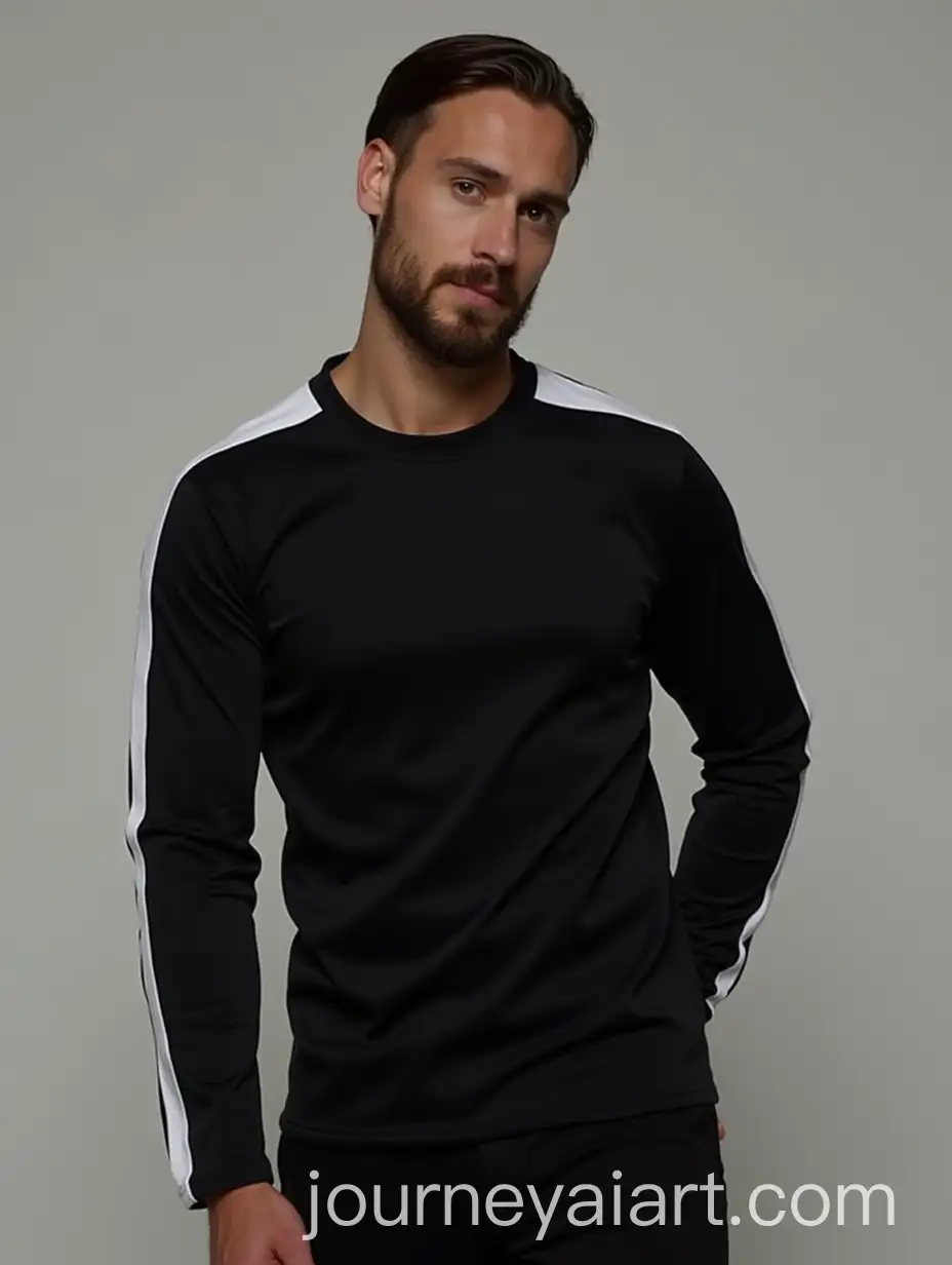 Confident-Man-in-Black-Fitting-Shirt-with-Bold-White-Stripes