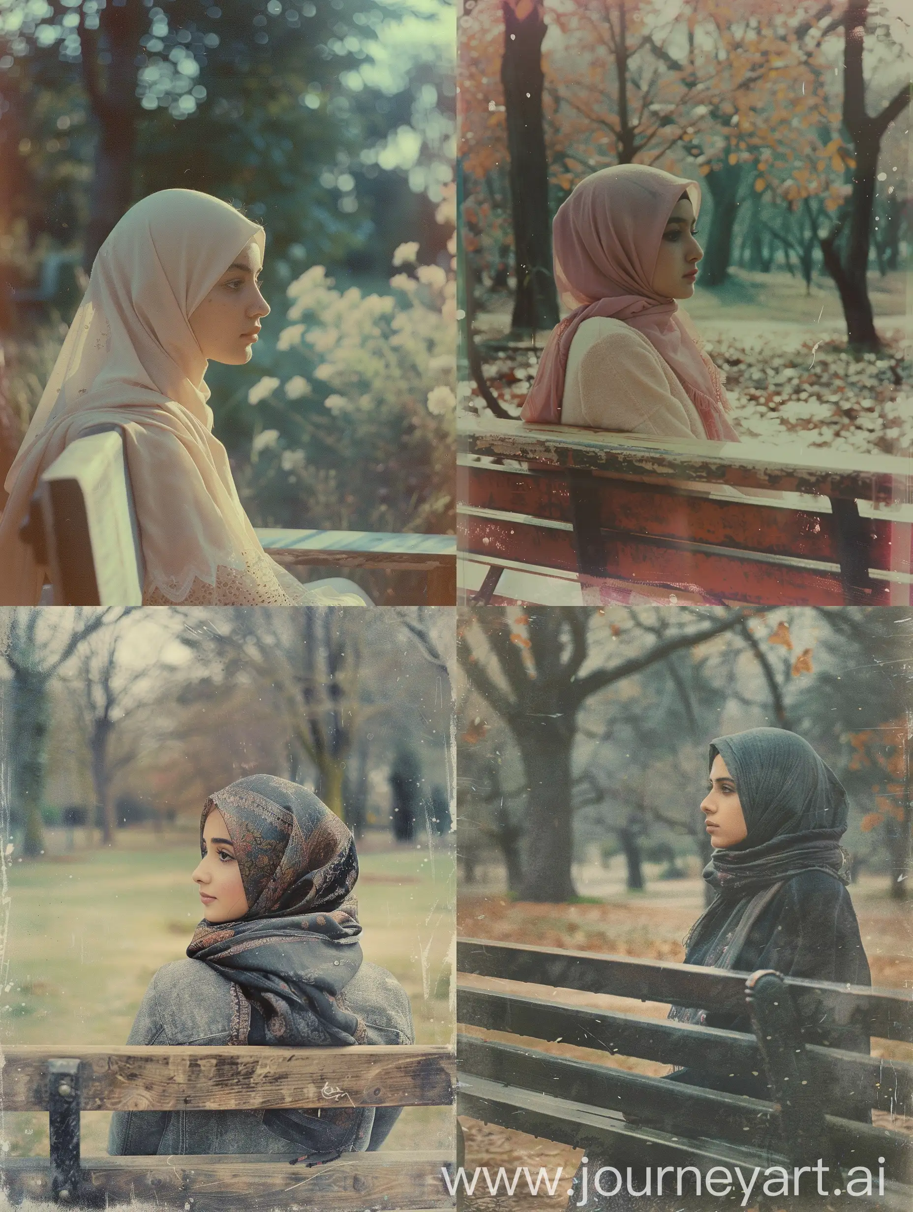 Contemplative-Young-Woman-in-Hijab-on-Park-Bench