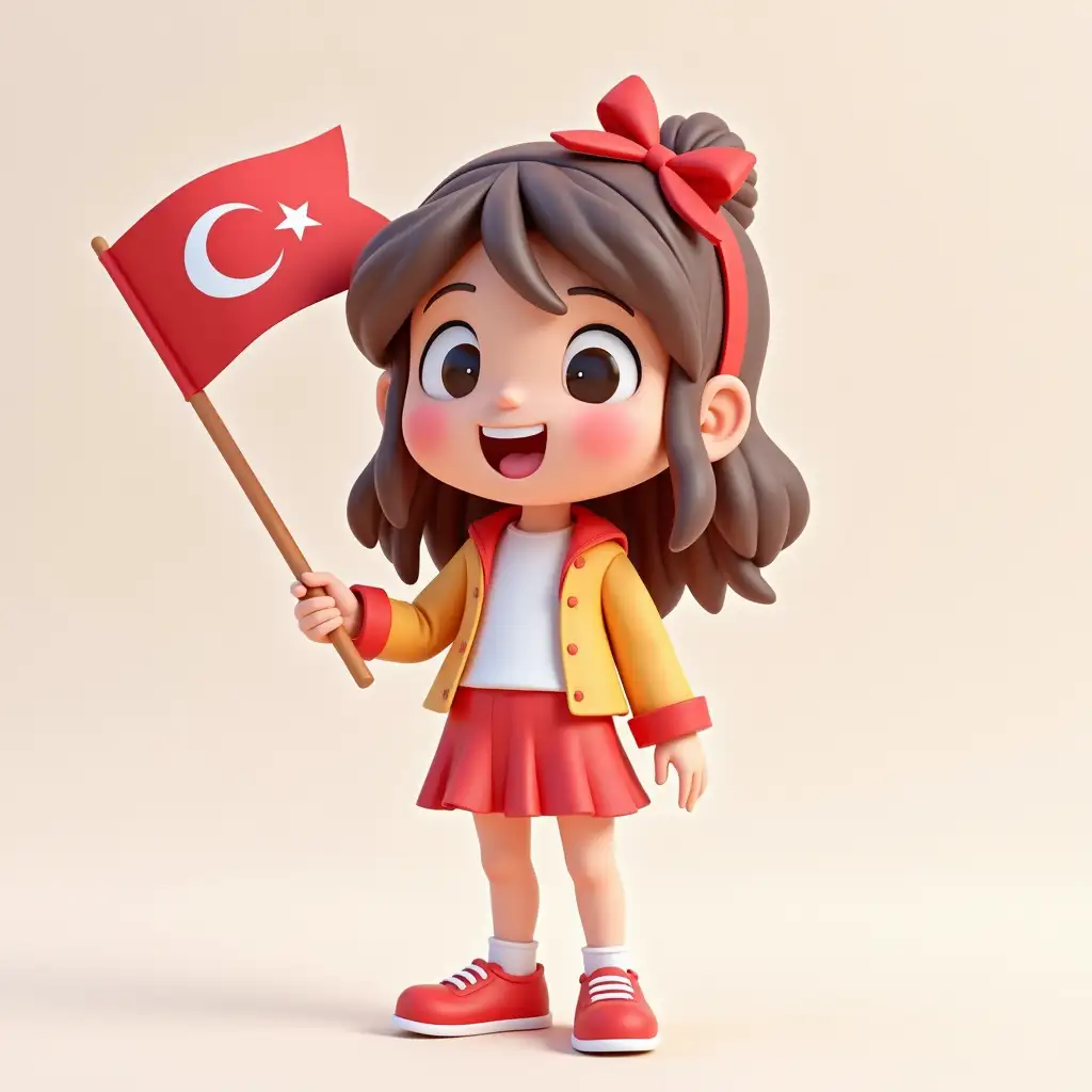 3D, April 23rd themed, girl character, with Turkey flag in hand