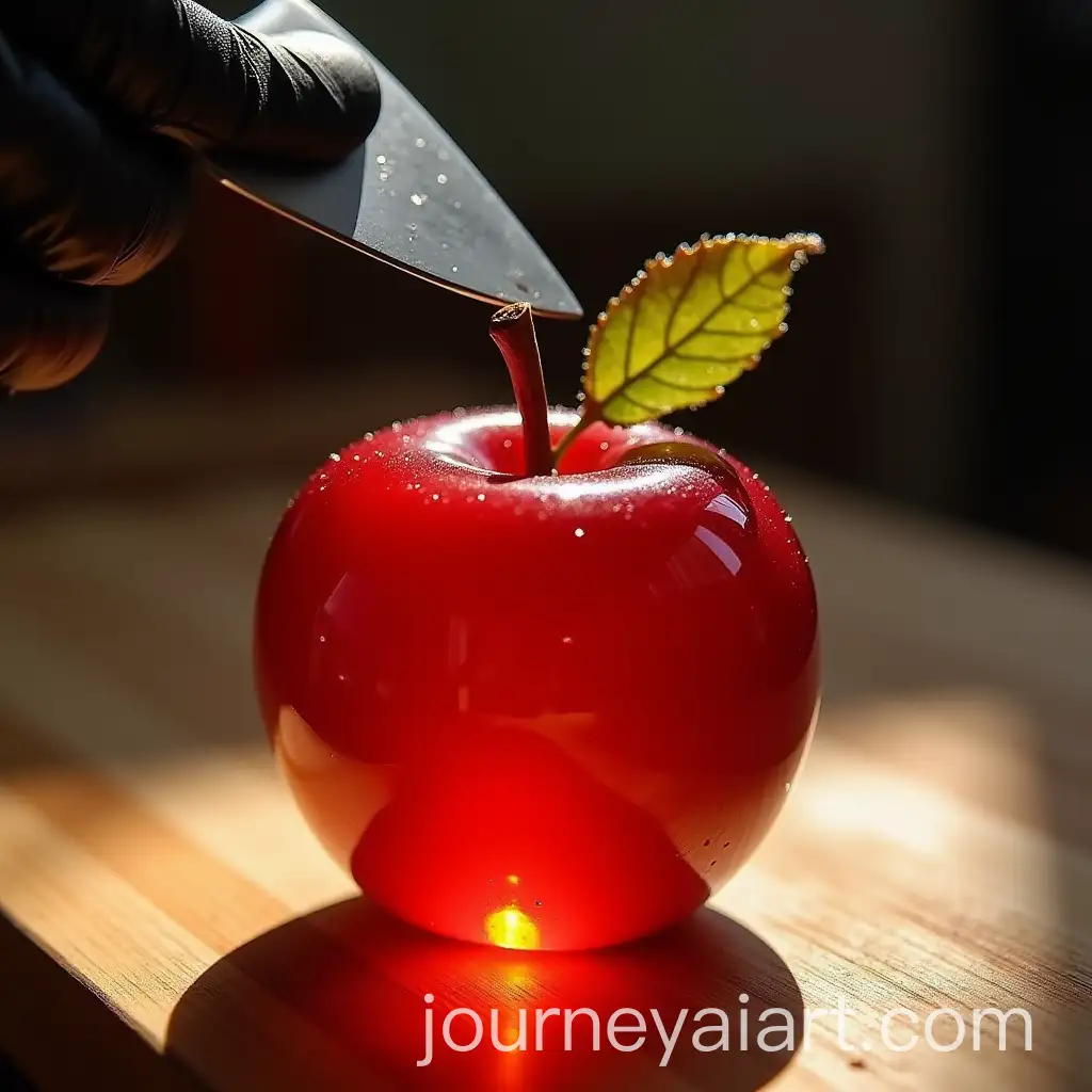 Red-Glass-Apple-on-WoodenAI-Image-Prompt-Expansion-Cutting-Board-with-Knife-and-Dramatic-Sunlight