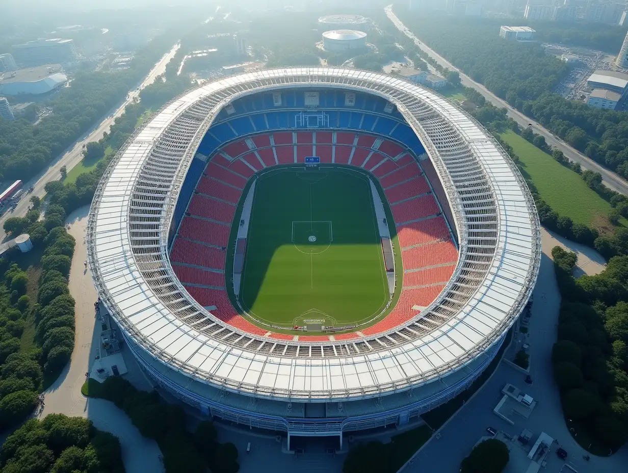 A sky view of the world's largest retractable-roof stadium with 256,000 seating capacity.