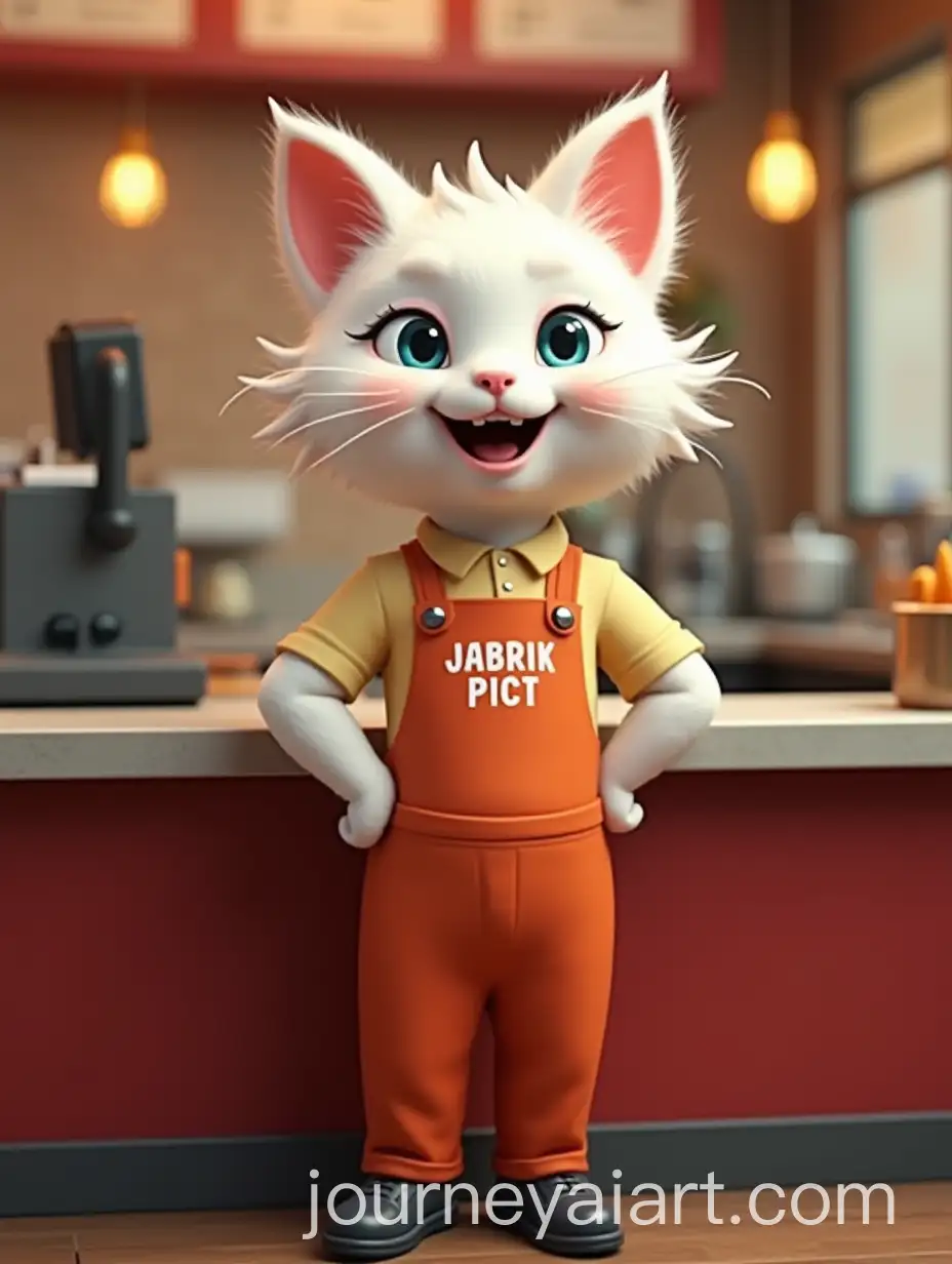White-Cat-Waiter-in-Fried-Chicken-Restaurant-Uniform-with-Smiling-Expression