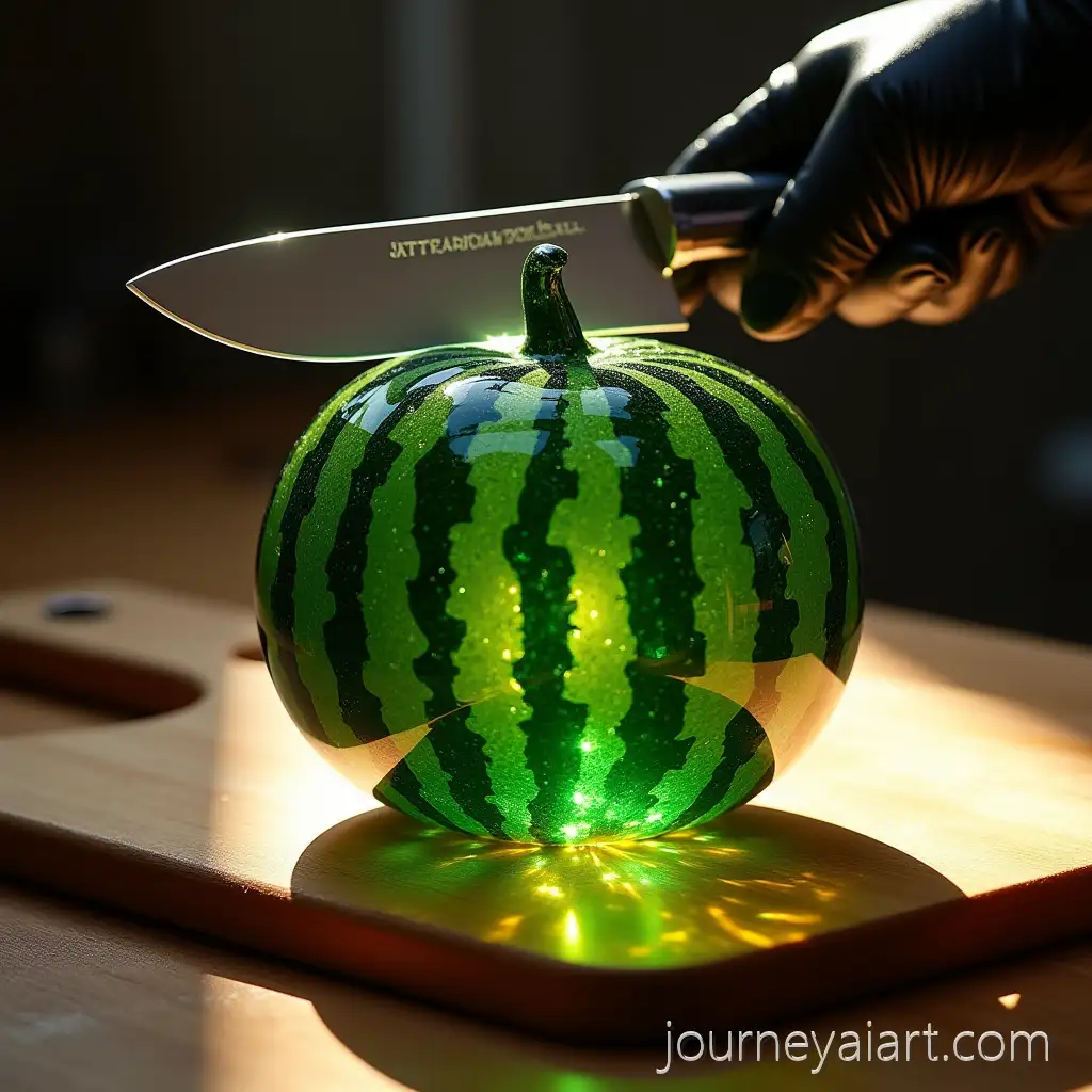 Macro-Shot-ofGlass-watermelon-macro-shot-Glass-Watermelon-with-Glowing-Sunlight-and-Knife-Reflection