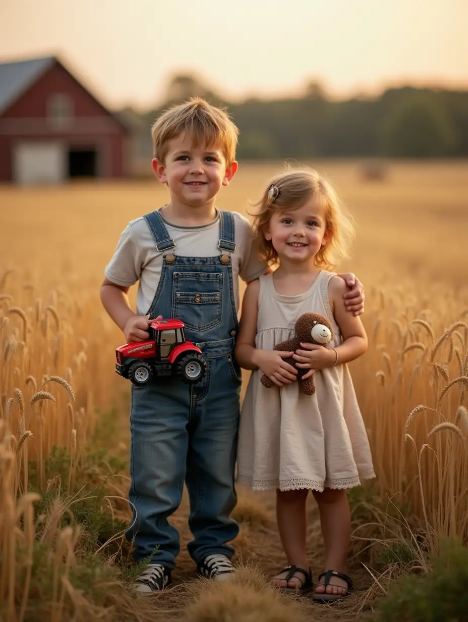 Children-Playing-Near-Farmhouse-in-Golden-Wheat-Field-at-Sunset