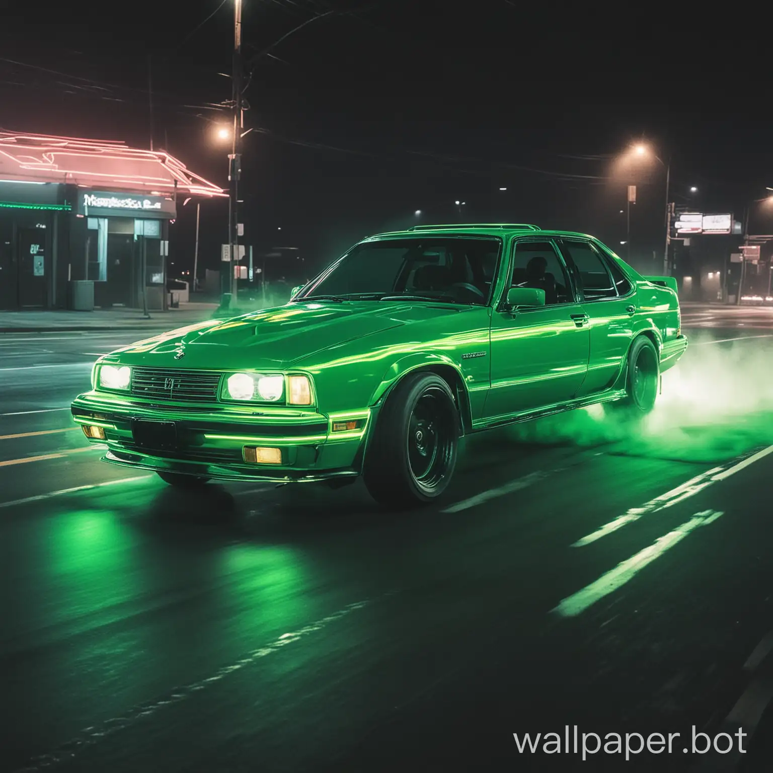 Neon-Green-Car-Drifting-at-Night-in-Urban-Cityscape