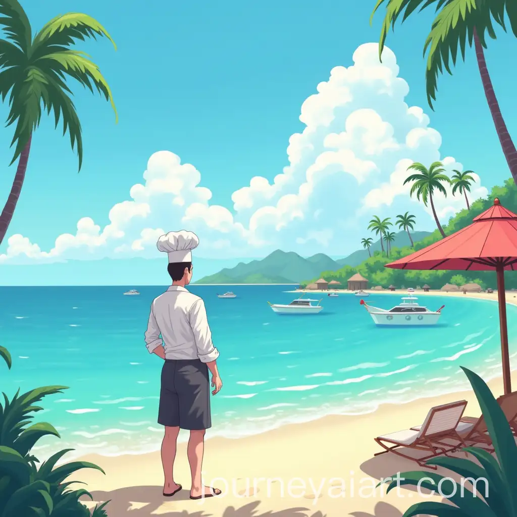 Anime-Style-Wallpaper-of-a-Pastry-Chef-in-an-Island-Resort-Without-Living-Beings