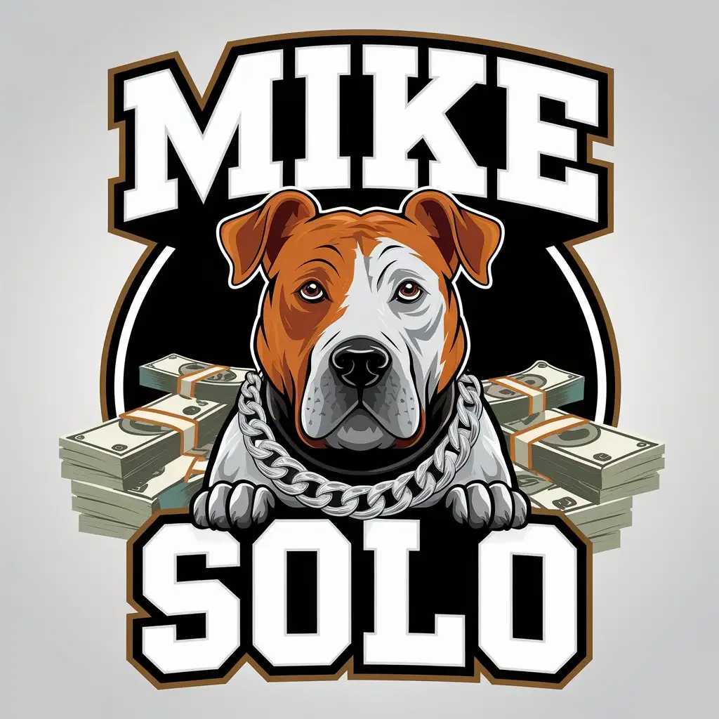 LOGO Design for MIKE SOLO Junkyard Dog with Silver Chain Necklace and Money Stacks Theme