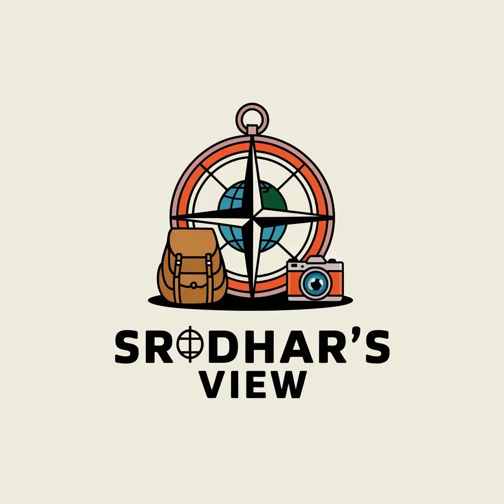 a vector logo design,with the text "Sridhar's view", main symbol:travel, explorer, stock, tech-review,complex,clear background