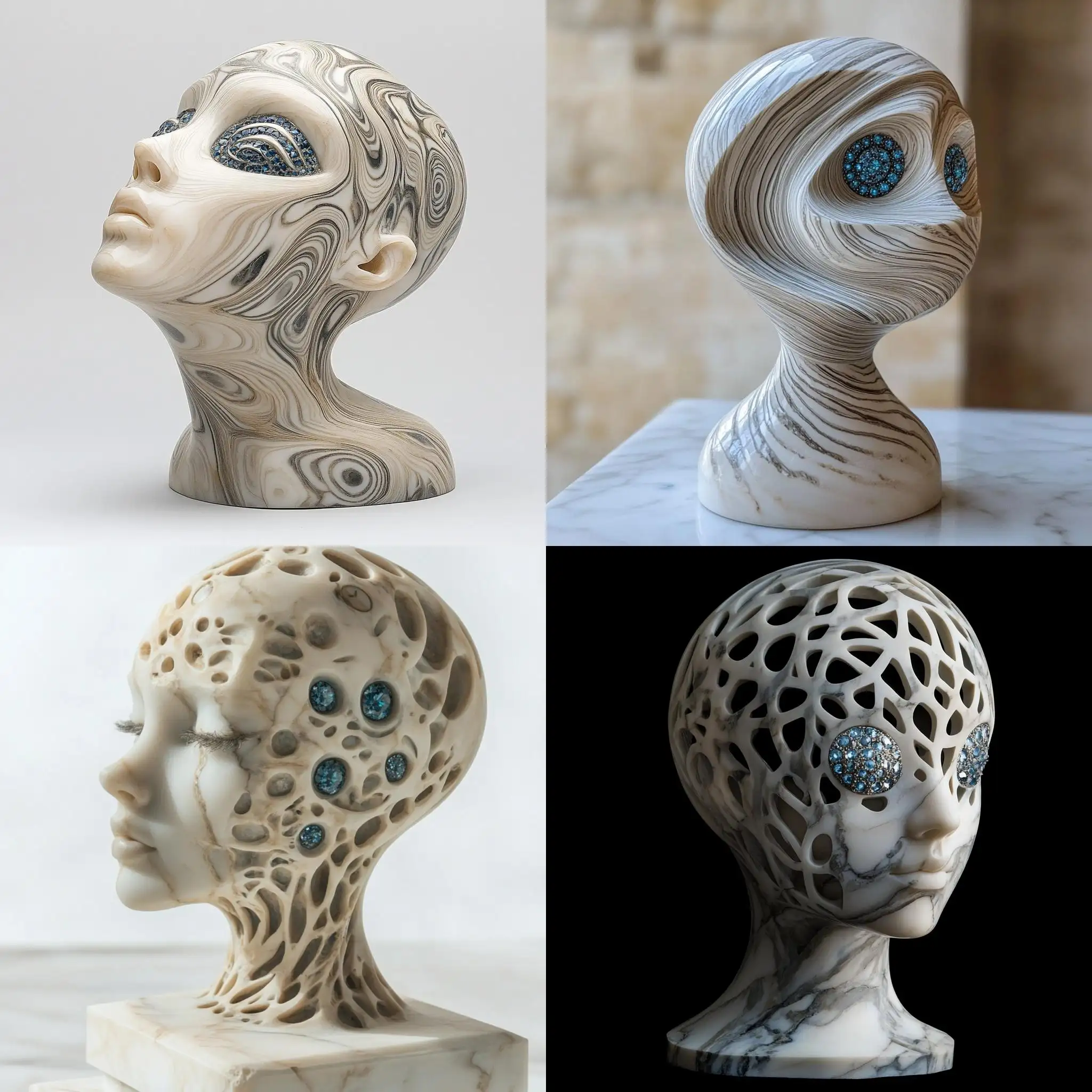 Veined-Marble-Sculpture-of-a-Lady-with-Intricate-Hair-and-Blue-Diamond-Eyes