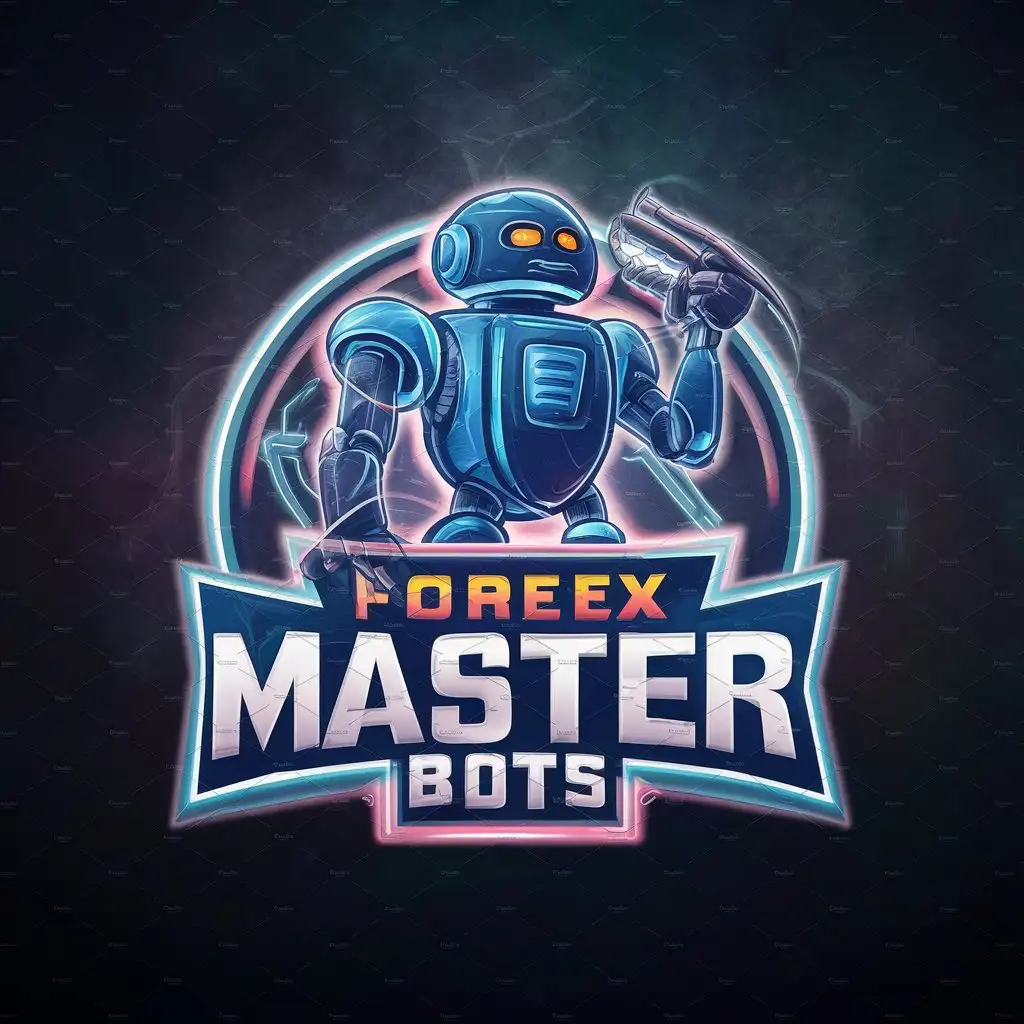 LOGO Design For Forex Master Bots Powerful Managing Robot with Neon Back Lighting