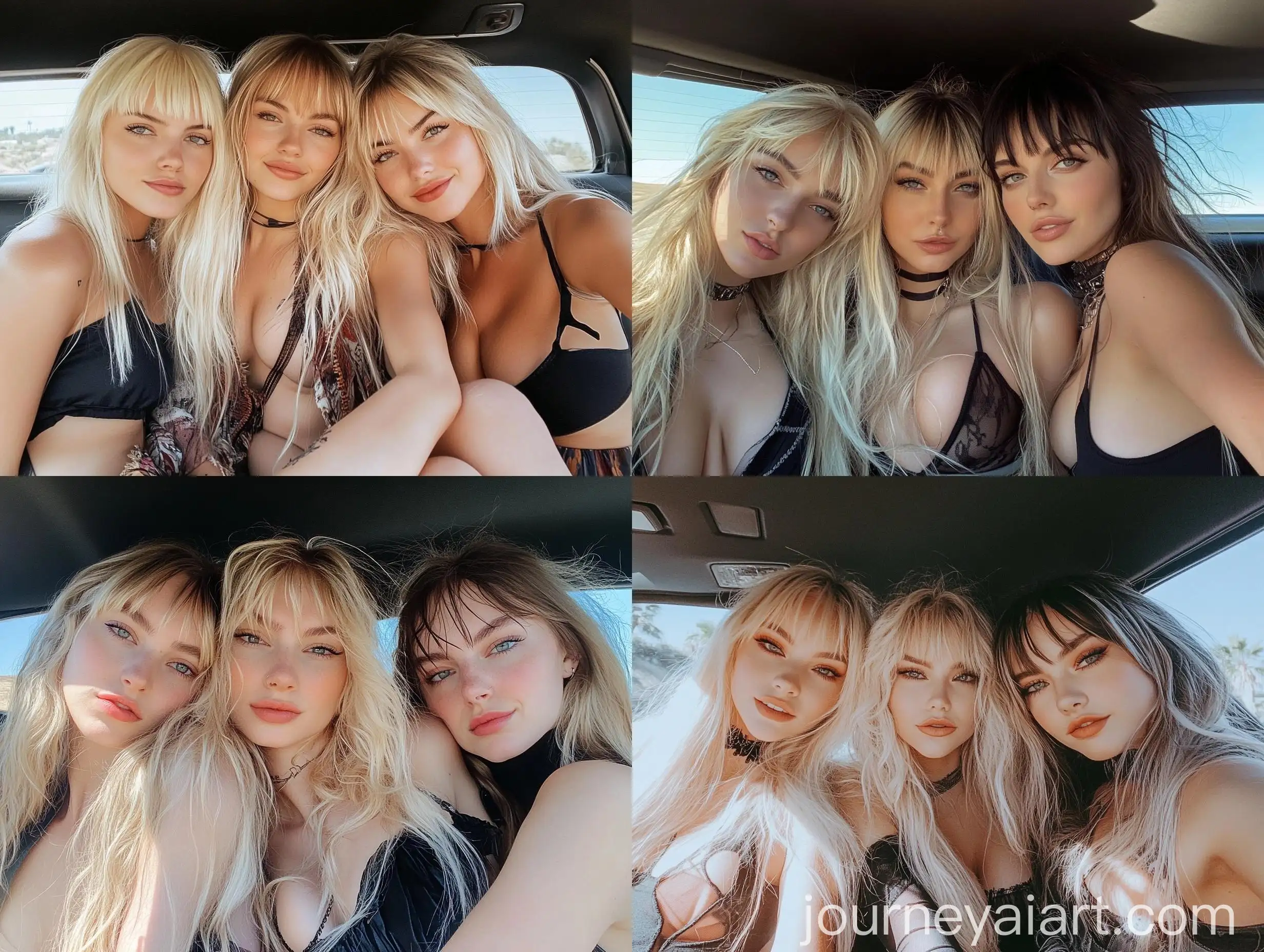 Three-Women-Taking-Natural-Sky-View-Selfie-Inside-Car