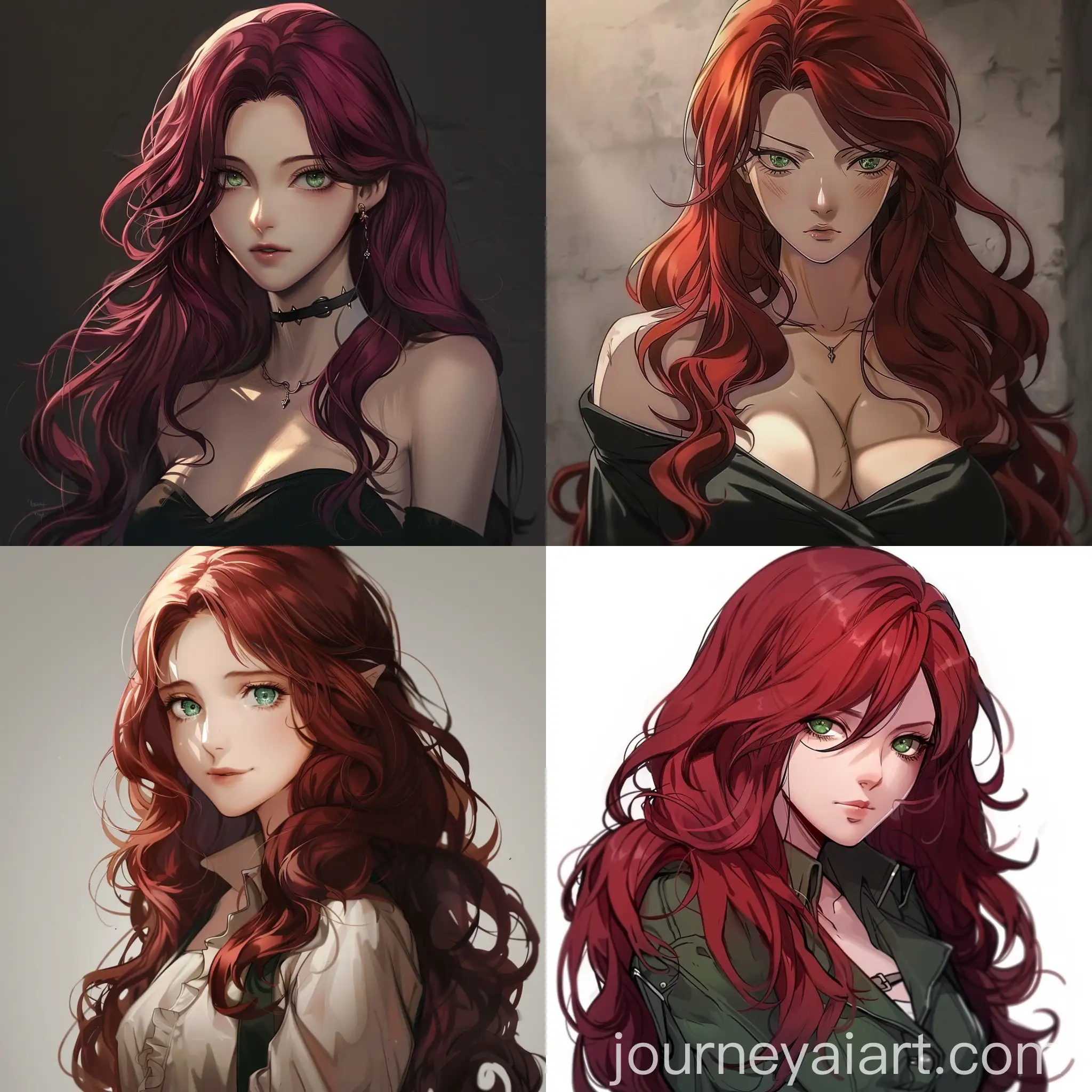 Anime-Style-Woman-with-Long-Burgundy-Wavy-Hair-and-Emerald-Green-Eyes-in-Attack-on-Titan-Season-4-Clothes