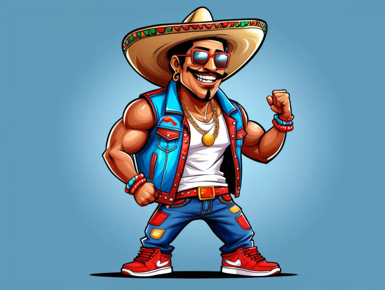 Cheerful-Mexican-Bandit-Cartoon-Illustration-in-Sombrero-and-Motorcycle-Jacket