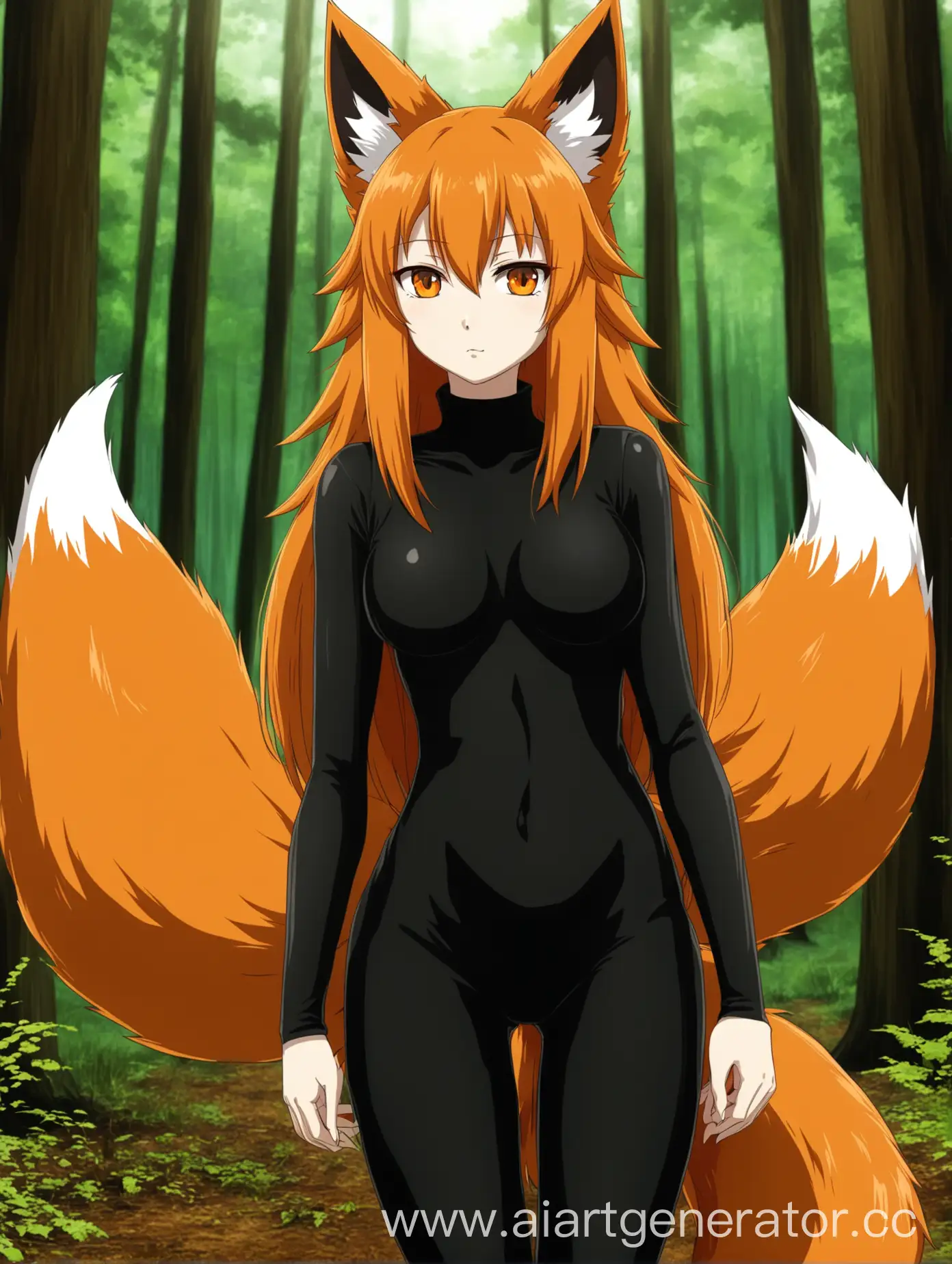 Anime-Girl-with-Fox-Ears-and-Seven-Tails-in-Forest-Setting