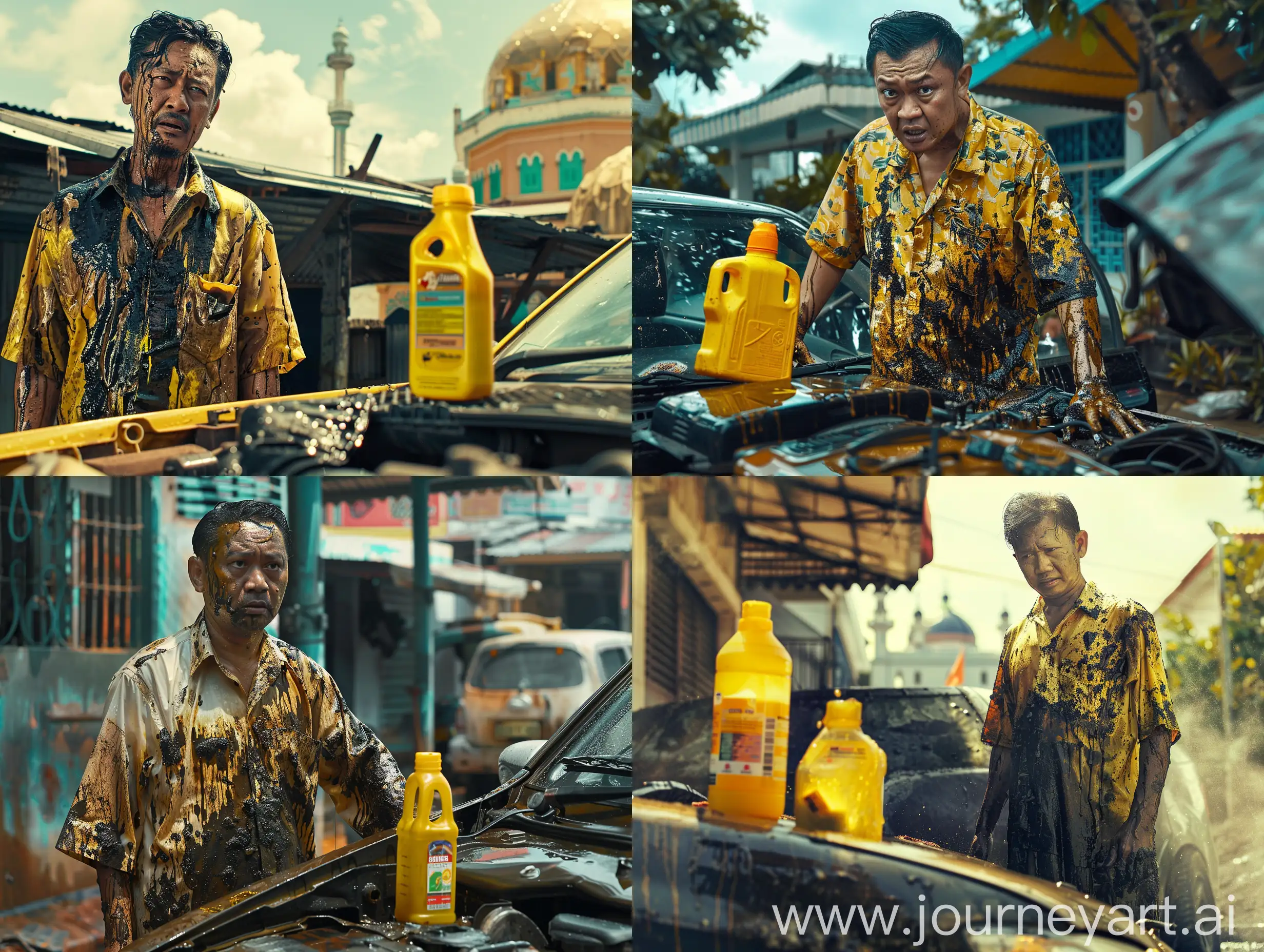 Man-in-Baju-Melayu-Covered-in-Engine-Oil-at-Mosque