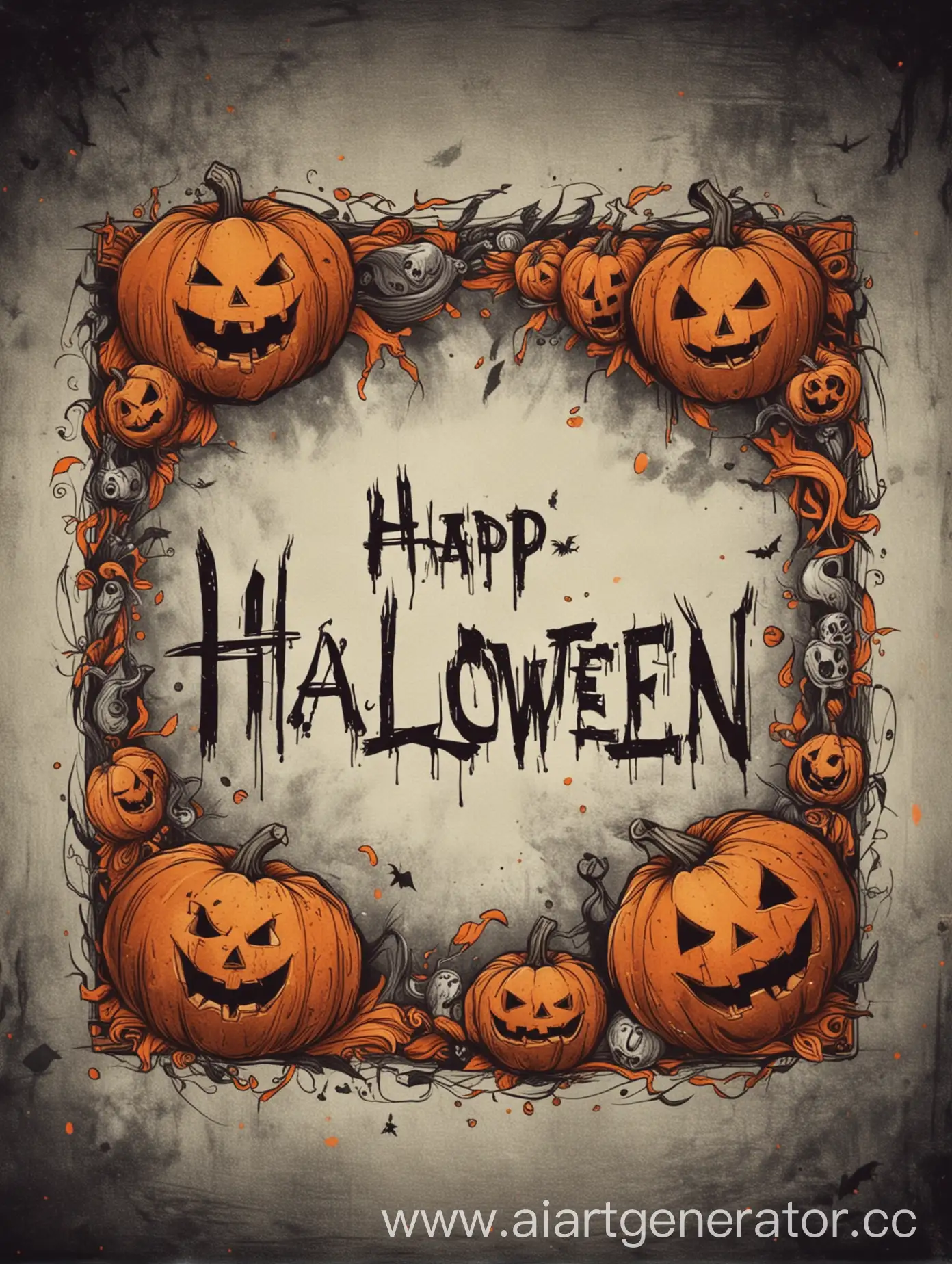 Hello, draw a halloween card with text in the middle. 4k