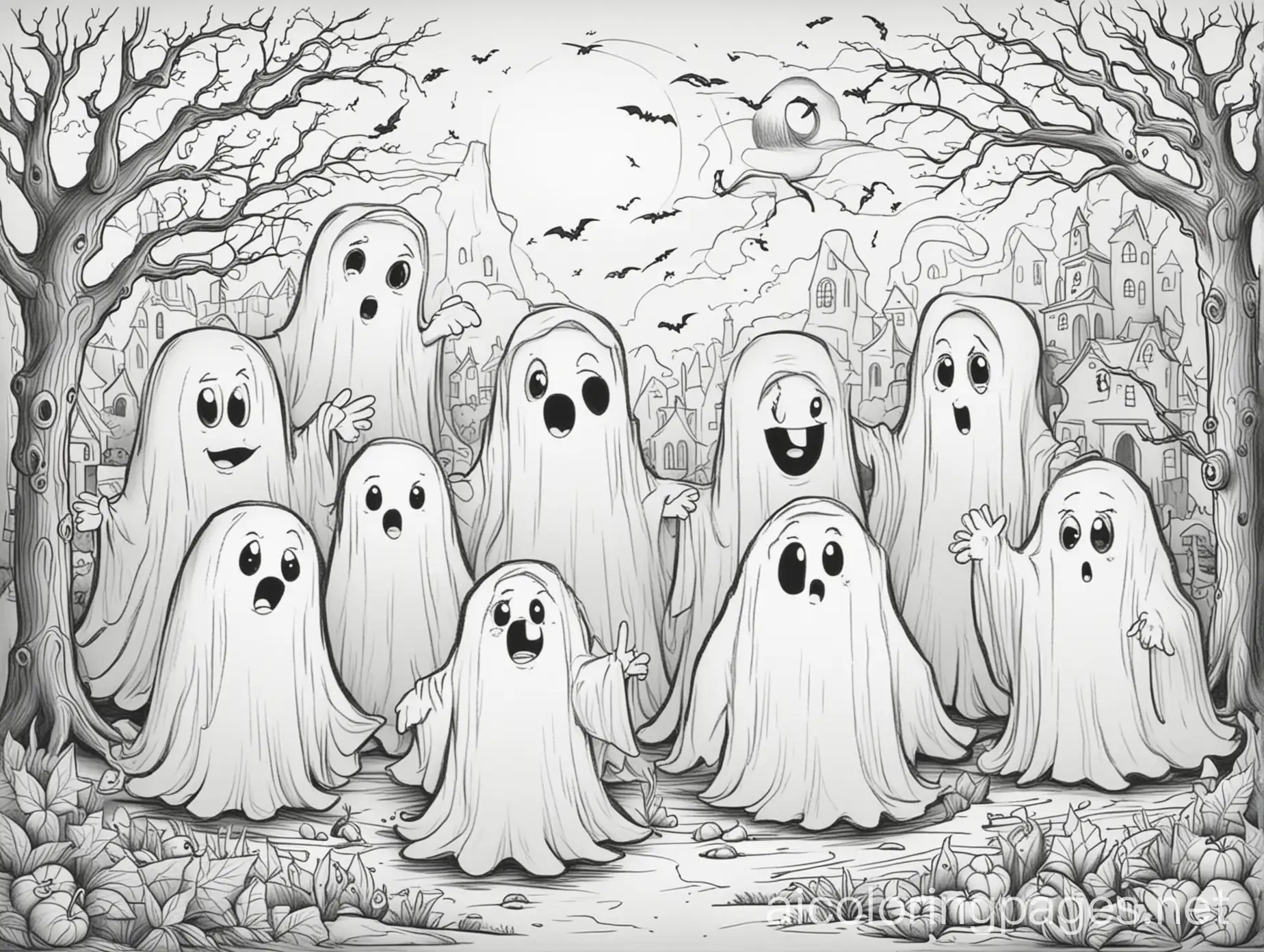 Cute-Cartoon-Ghosts-Halloween-Coloring-Page