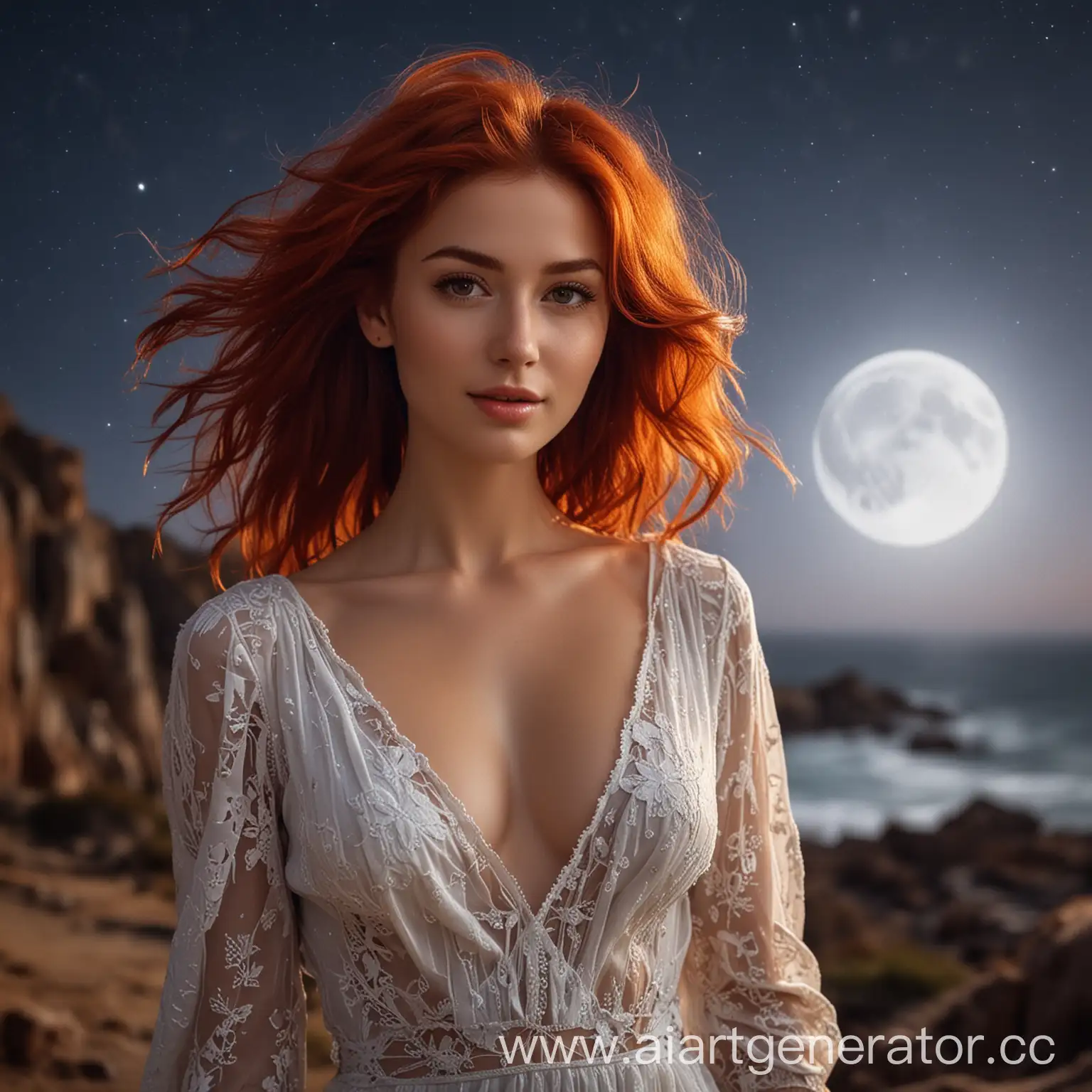 Seductive-Woman-in-Elegant-Dress-Walking-Through-a-Fantastical-Landscape-Under-Moonlight