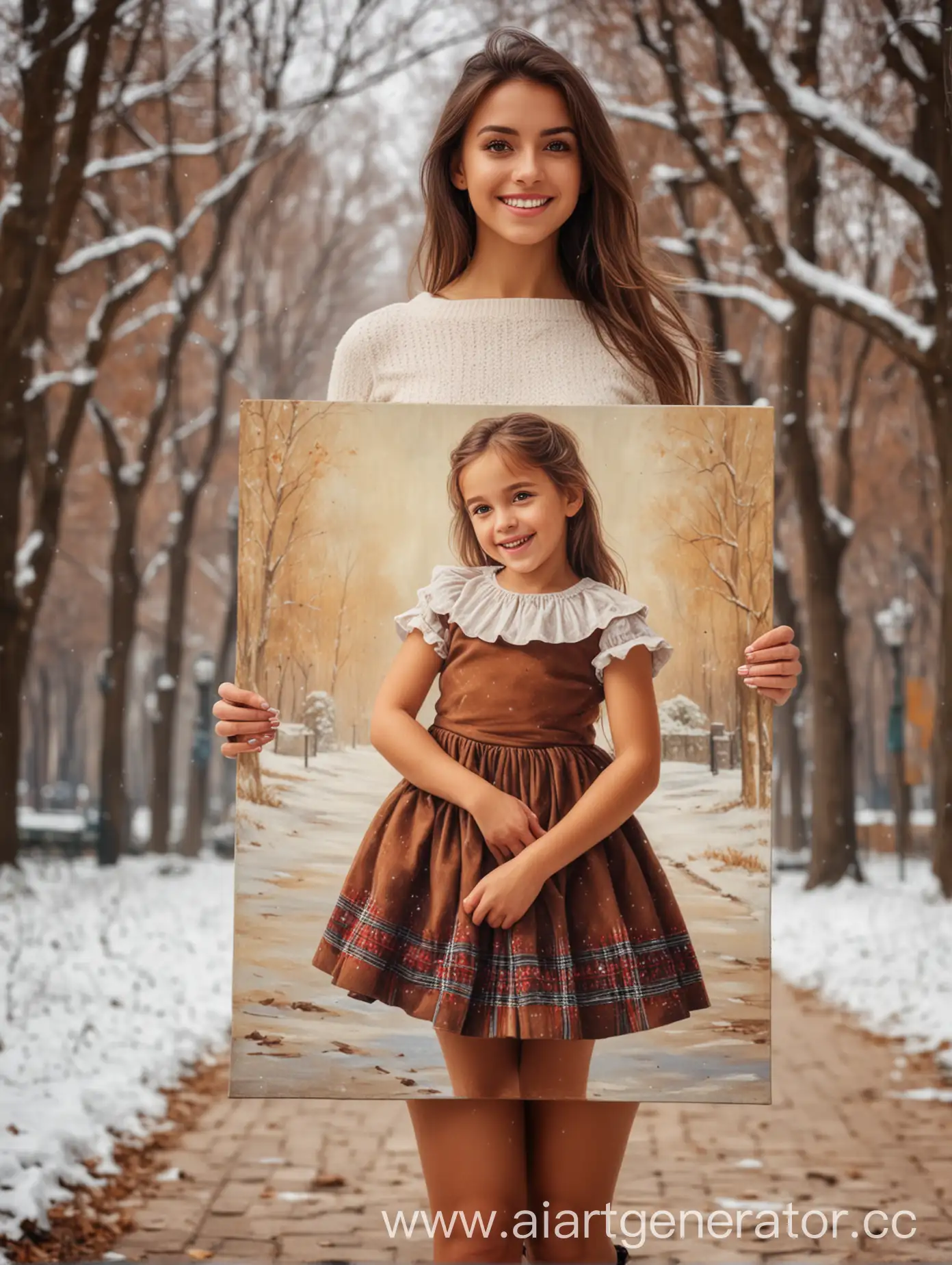 Tanned-Girl-Holding-Canvas-Portrait-in-Winter-Park