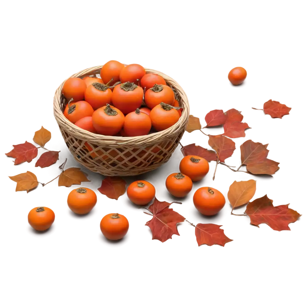 Vibrant-PNG-Image-Basket-of-Bright-Red-Persimmons-on-Ground-with-Fallen-Leaves