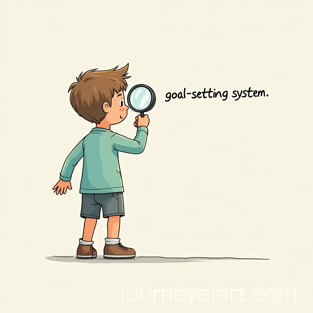 Cartoon-Character-Examining-GoalSetting-System-Through-a-Magnifying-Glass