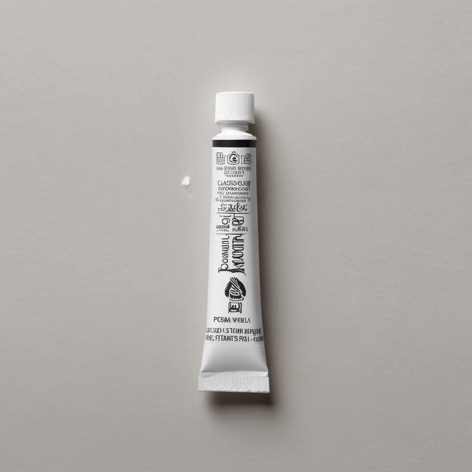 strictly top view: Classic gouache 10 ml paint tube. White background.